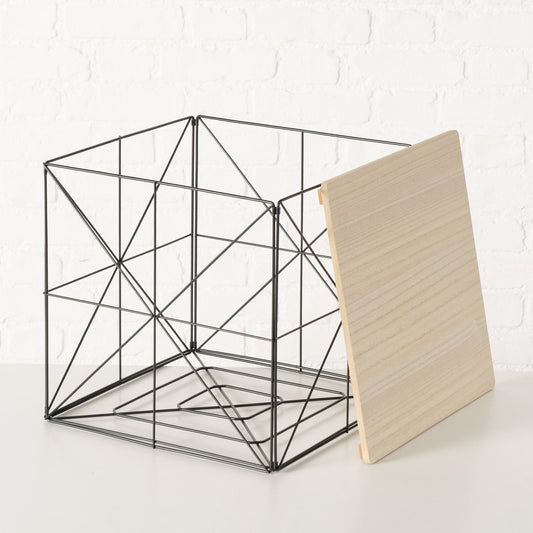 Beistelltisch aus Metall mit abnehmbarer Holzplatte,Würfelform von Boltze