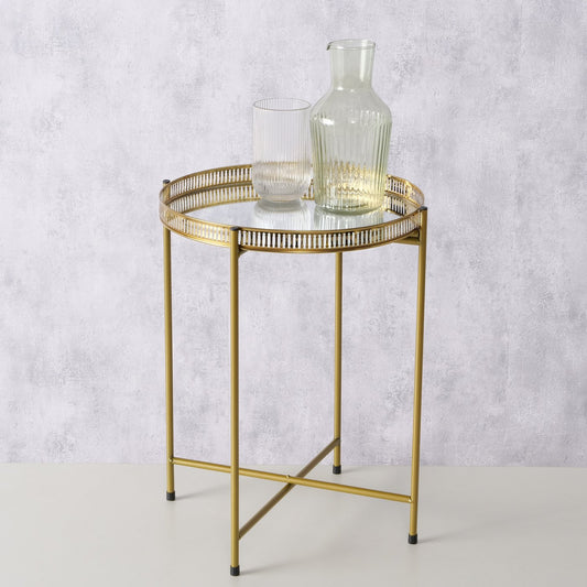 Tabletttisch/Beistelltisch aus Metall mit Spiegelfläche gold 47 cm von Boltze - antik