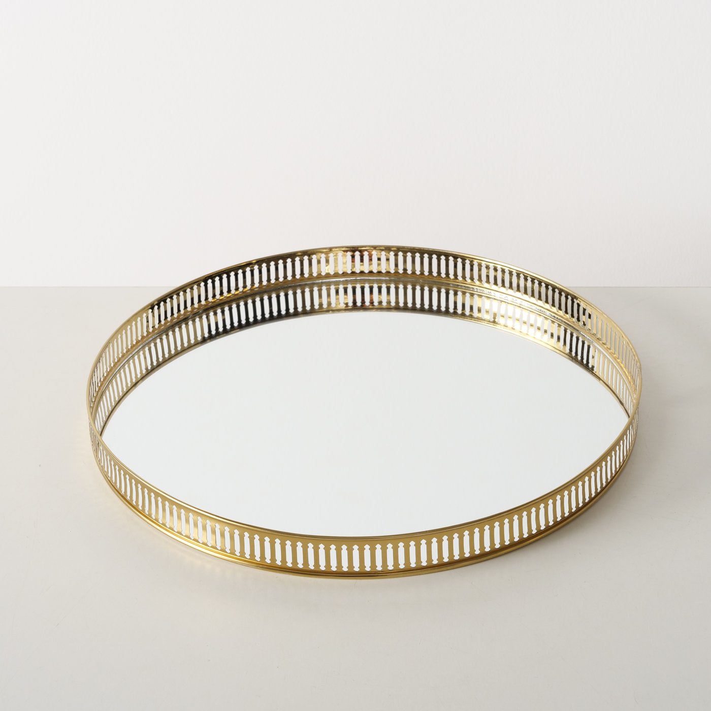 Tabletttisch/Beistelltisch aus Metall mit Spiegelfläche gold 47 cm von Boltze - antik