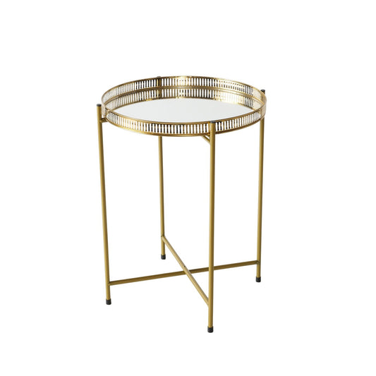 Tabletttisch/Beistelltisch aus Metall mit Spiegelfläche gold 47 cm von Boltze - antik
