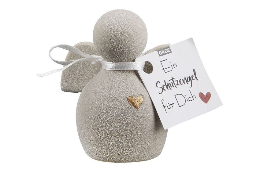 Engel Figur „Heart“ Grau von Gilde – Kleine Keramikfigur mit Herzmotiv