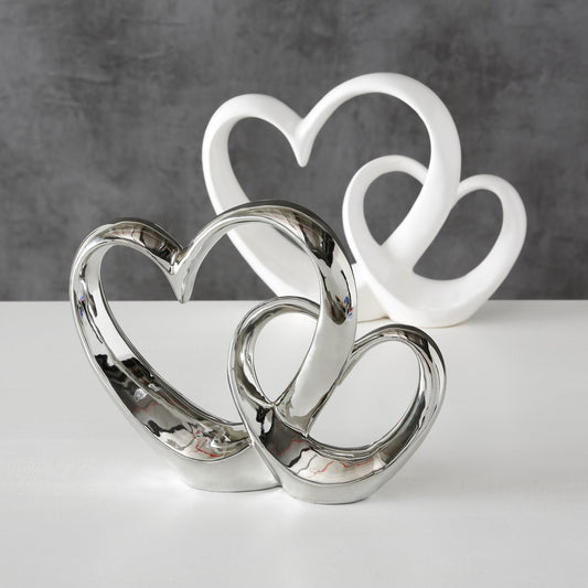Dekoaufsteller Herzen aus Keramik weiß/silber von Boltze - Liebe Valentinstag Hochzeitsgeschenk Hochzeitsdekoration