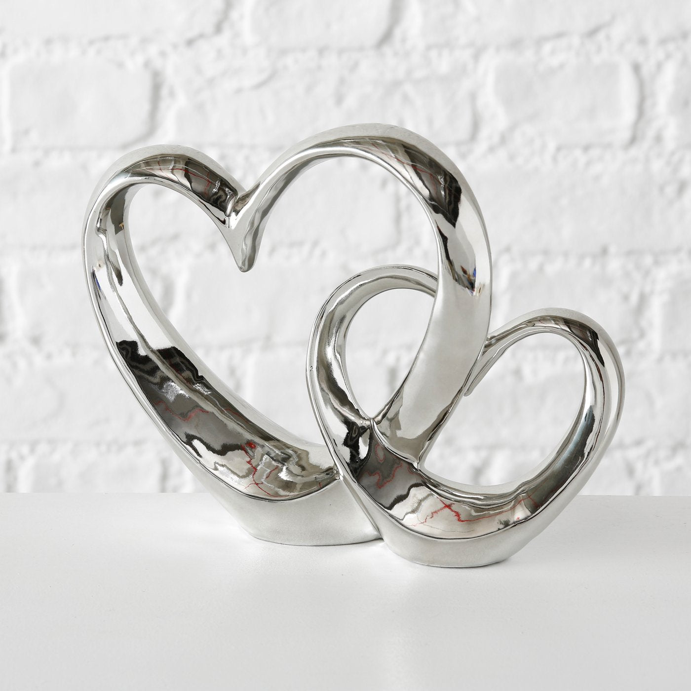 Dekoaufsteller Herzen aus Keramik weiß/silber von Boltze - Liebe Valentinstag Hochzeitsgeschenk Hochzeitsdekoration