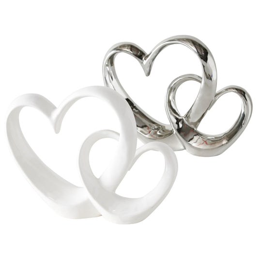Dekoaufsteller Herzen aus Keramik weiß/silber von Boltze - Liebe Valentinstag Hochzeitsgeschenk Hochzeitsdekoration