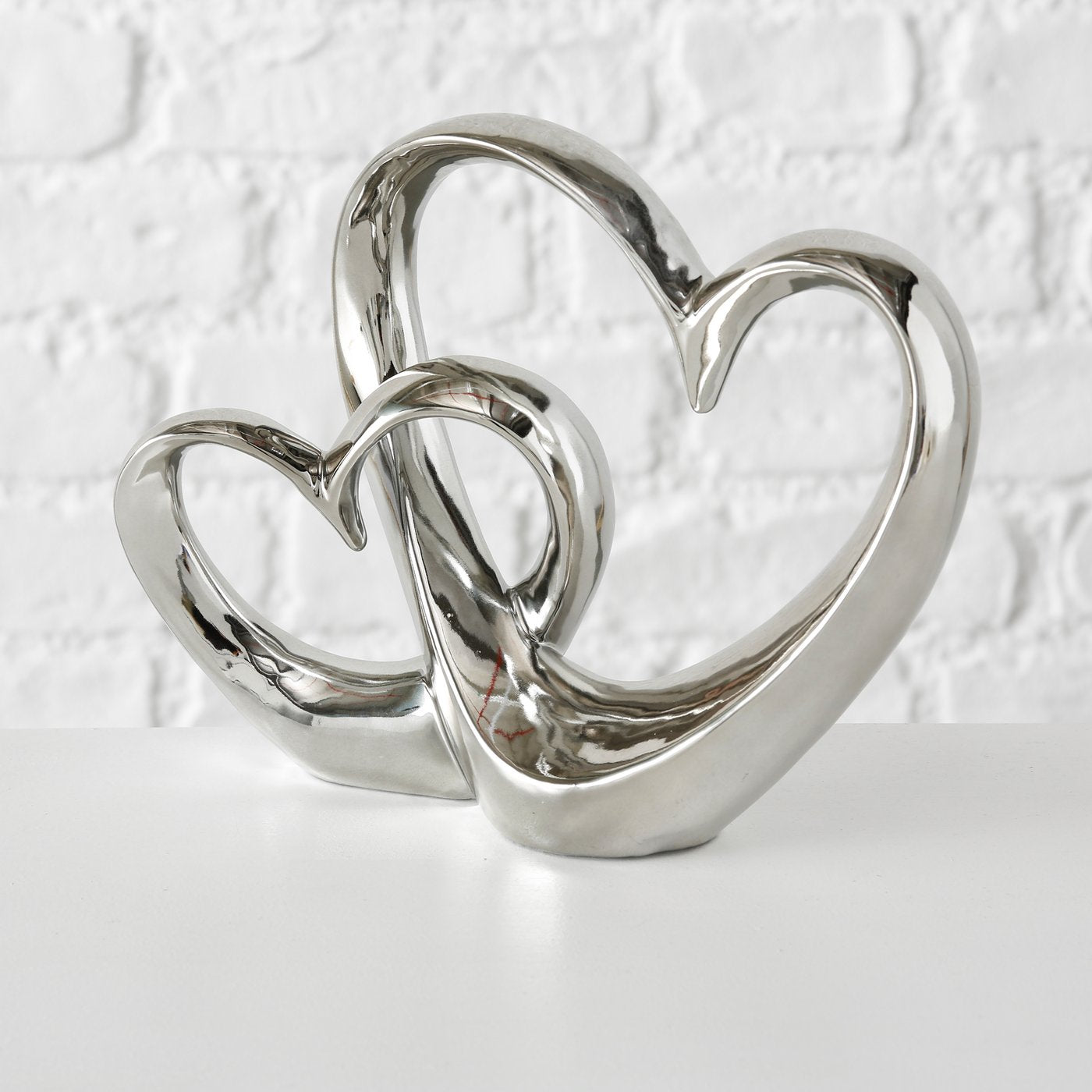 Dekoaufsteller Herzen aus Keramik weiß/silber von Boltze - Liebe Valentinstag Hochzeitsgeschenk Hochzeitsdekoration