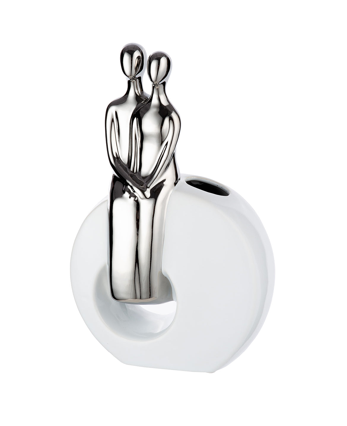 Vase weiß aus Keramik mit Pärchenskulptur in silber von Gilde- Liebe Valentinstag Hochzeit Geschenkidee