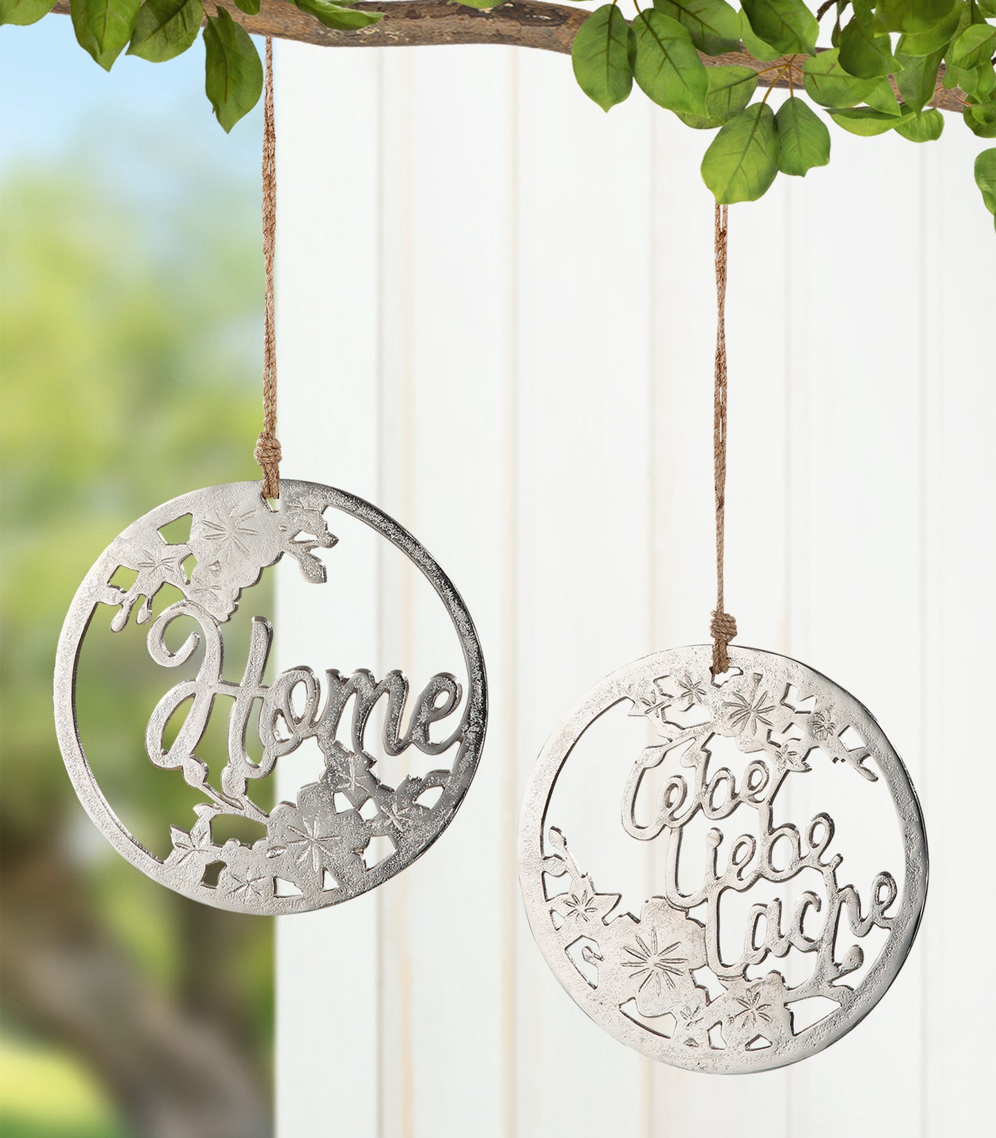Hänger rund Home / Lebe Liebe Lache aus Aluminium von Gilde - Mitbringsel Dekoration