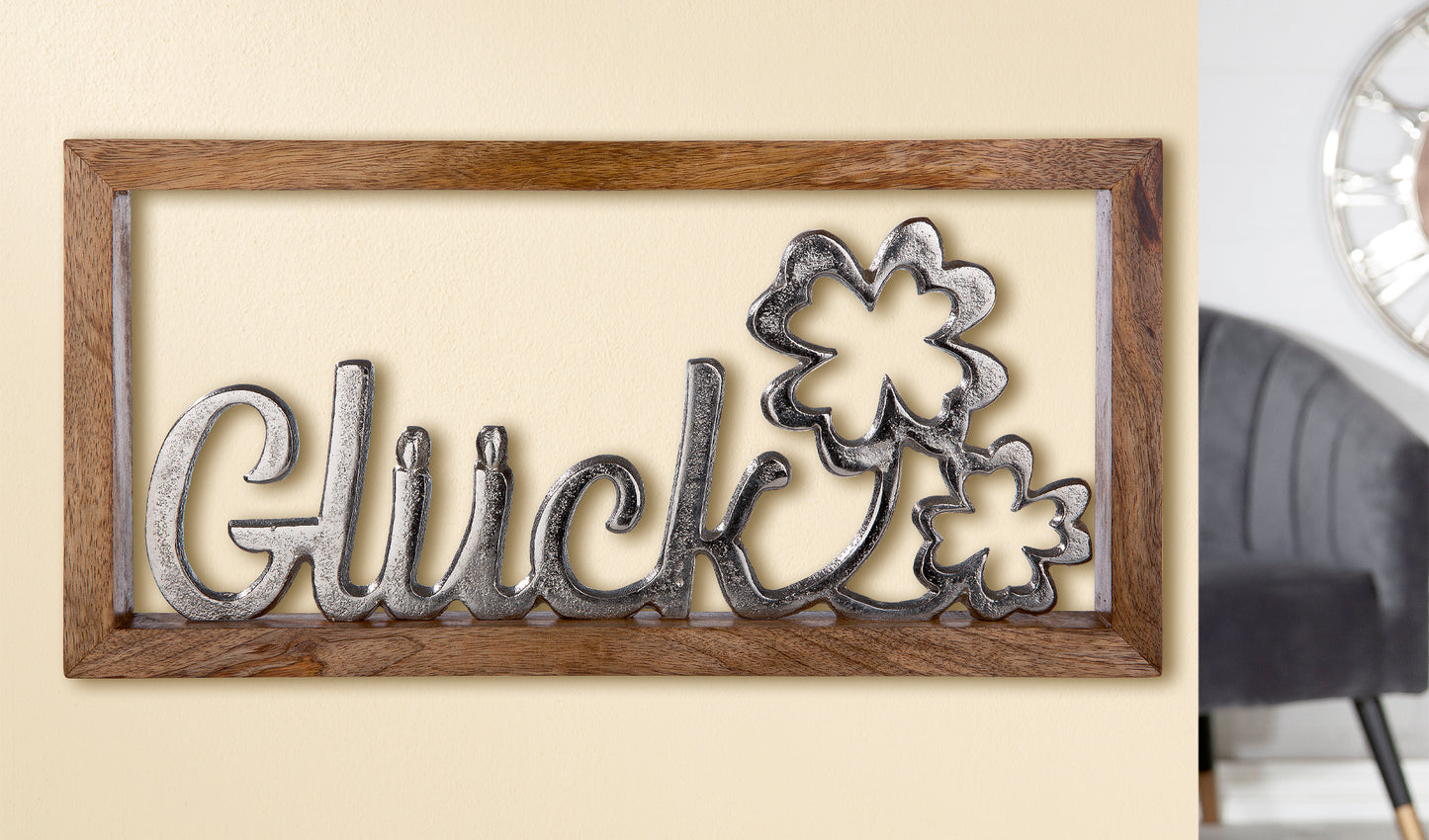 Wandrelief "Glück" aus Mangoholz und Aluminium von Gilde - Geschenk Liebe