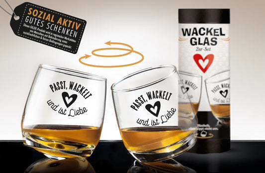 Wackelglas " Passt wackelt und ist Liebe " 2er-Set im Geschenkkarton von Gilde