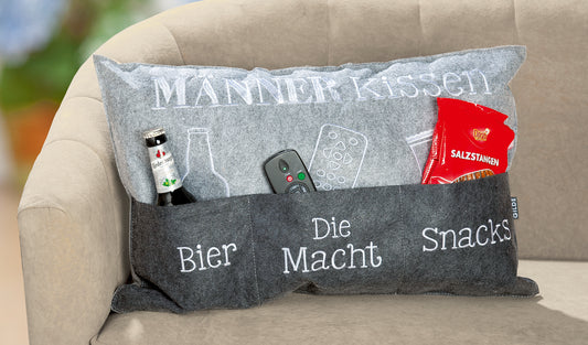 Kissen rechteckig Männerkissen Bier, Fernbedienung, Snacks von Gilde - Geschenkidee für Männer