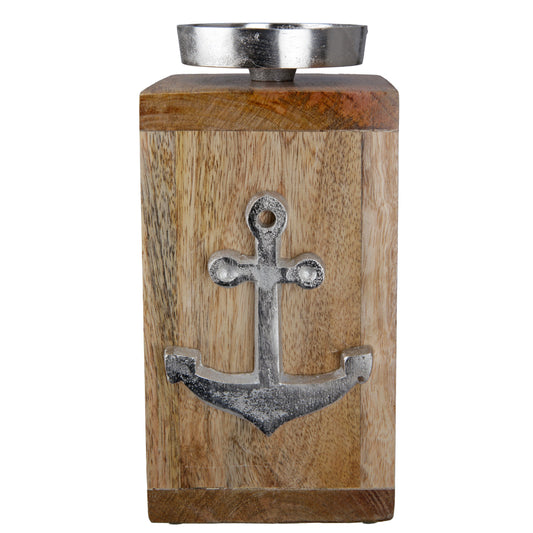 Maritime candlestick anchor large made of mango wood by Gilde - Maritime decoration candlestick