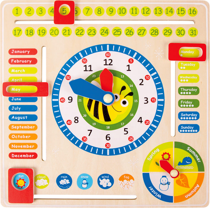 Lerntafel aus Holz für Datum, Uhr- & Jahreszeiten von small foot - auf Englisch Lernen Uhr