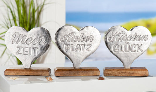 Standrelief Herz aus Mangoholz und Aluminium Ankerplatz Meerzeit Küstenglück von Gilde