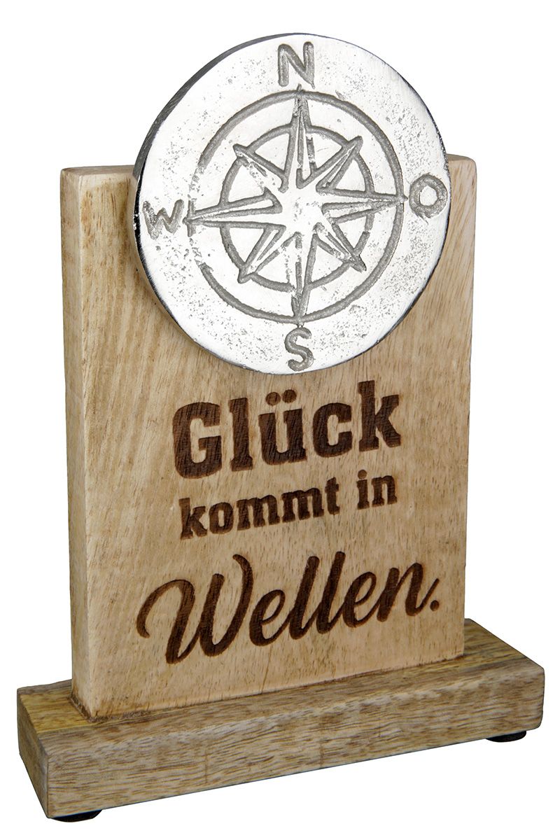 Standrelief Windrose Moin Glück aus Mangoholz von Gilde Wellen Kompass