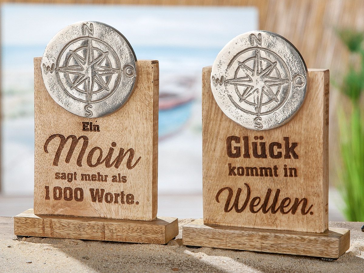 Standrelief Windrose Moin Glück aus Mangoholz von Gilde Wellen Kompass