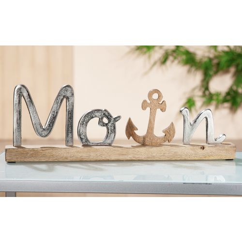 Schriftzug Schrift Aufsteller Moin mit Anker aus Mangoholz und Aluminium von Gilde - Nordisch Geschenkidee