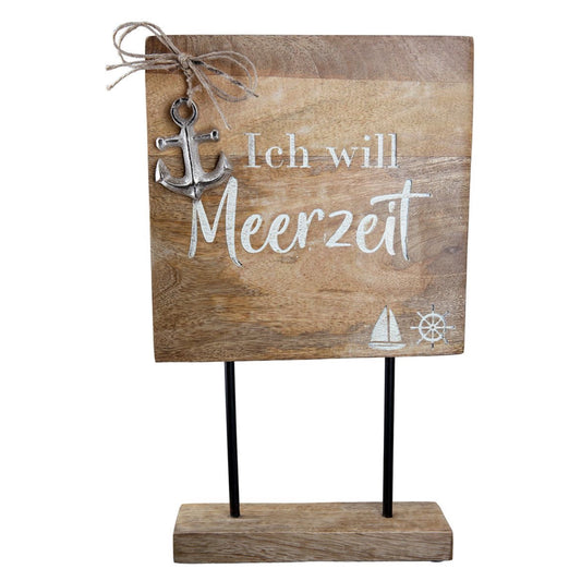 Standrelief Aufsteller Schrift Ich will Meerzeit aus Mangoholz von Gilde