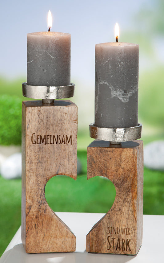 Kerzenleuchter Herz " Gemeinsam sind wir stark " aus Mangoholz von Gilde