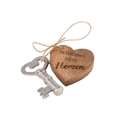 Dekoobjekt Schlüsselanhänger Schlüssel zum Herzen aus Mangoholz und Aluminium von Gilde - Liebe Anhänger
