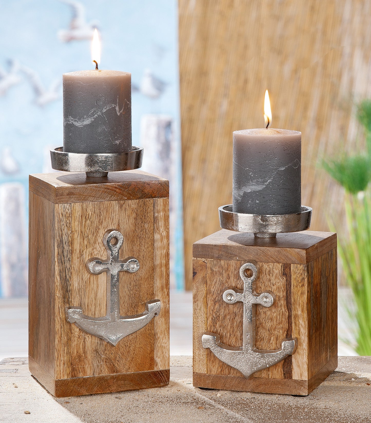 Maritimer Kerzenleuchter Anker groß aus Mangoholz von Gilde - Maritime Dekoration Kerzenständer