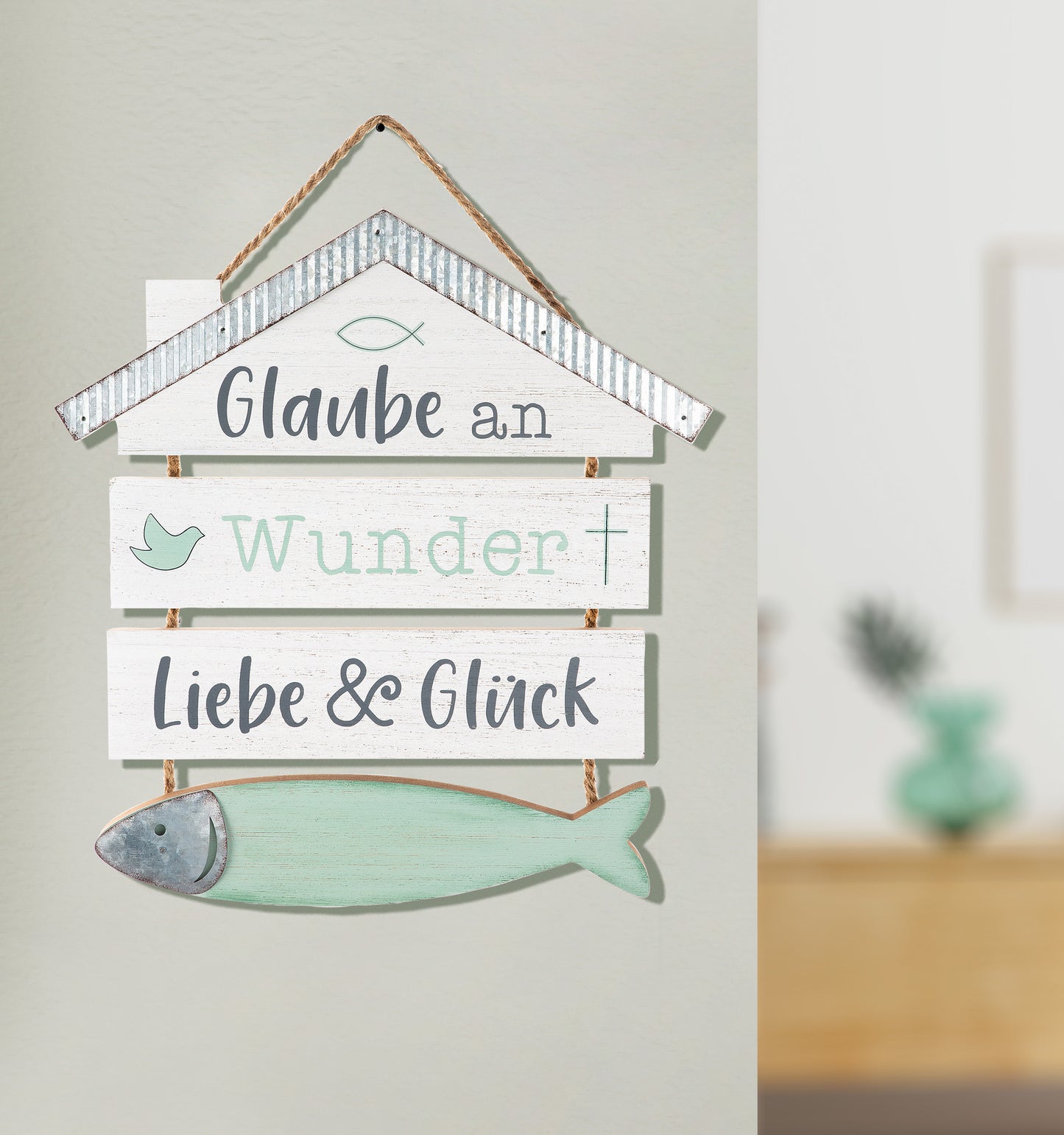 Schild Haus Glaube an Wunder Liebe & Glück von Gilde - Fisch nordisch Maritim Deko Verschenken