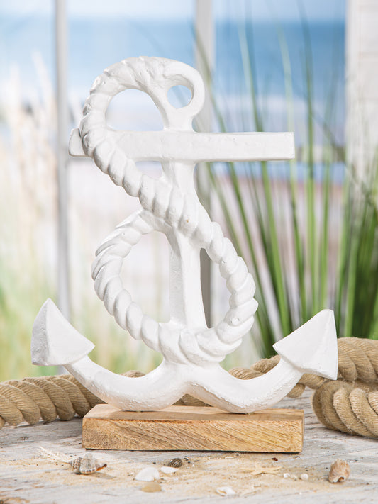 Standrelief Anker weiß aus Metall von Gilde - maritime Dekoration Aufsteller Figur