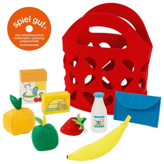 Einkaufstasche mit Zubehör von goki Kaufmannsladen Kinder Holzspielzeug