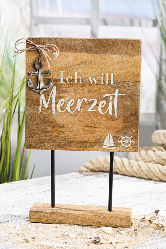 Standrelief Aufsteller Schrift Ich will Meerzeit aus Mangoholz von Gilde