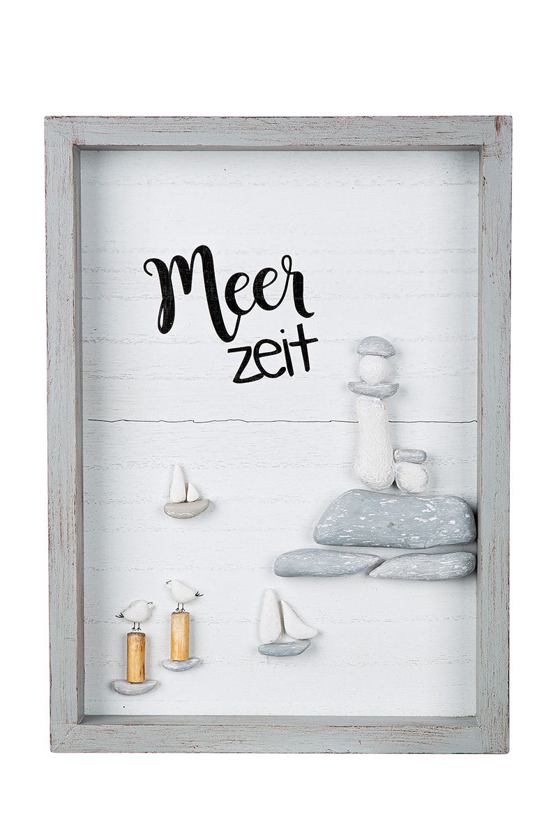 Steinbild Meerzeit Glück von Gilde - Maritime Dekoration mit Schiff und Leuchtturm