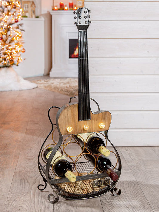 Weinregal Gitarre aus Metall mit Beleuchtung von Gilde - Hingucker Modern Industrial