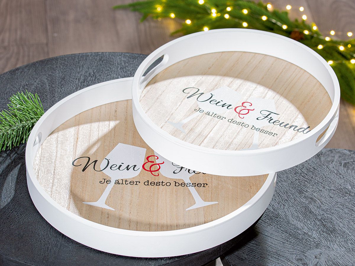 Tablett rund Wein Freunde Weinfest von Gilde - Wein Freunde Geschenk 2er Set zum Setpreis