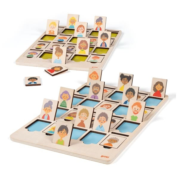 Spiel Wer wird gesucht? aus Holz von goki Brettspiel aus Holz für Kinder
