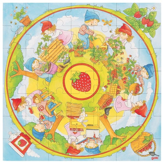 XXL Puzzle Wir pflanzen Erdbeeren von goki Holzpuzzle für Kinder 49 Teile Erdbeere