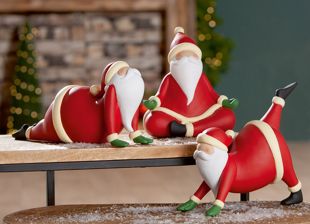 Große Yoga Santa Figur von Gilde – Lustige Weihnachtsfigur aus Kunstharz 3er Set