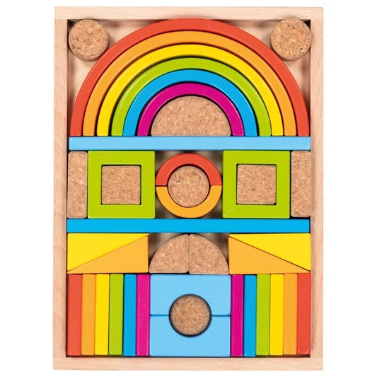 Bausteinkasten Kunterbunt von goki Holzspielzeug Holzsteine für Kinder