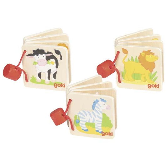 Bilderbücher aus Holz mit Tieren The Book Shop von goki Kuh Löwe Zebra
