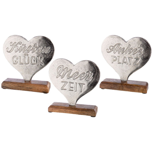 Standrelief Herz aus Mangoholz und Aluminium Ankerplatz Meerzeit Küstenglück von Gilde