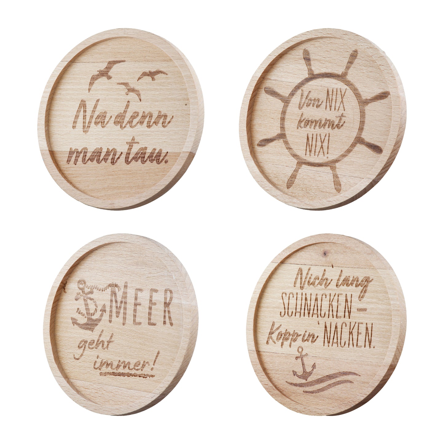 Maritime Untersetzer rund mit Spruch, aus Holz mit nordischen sprüchen von Gilde - Geschenkidee