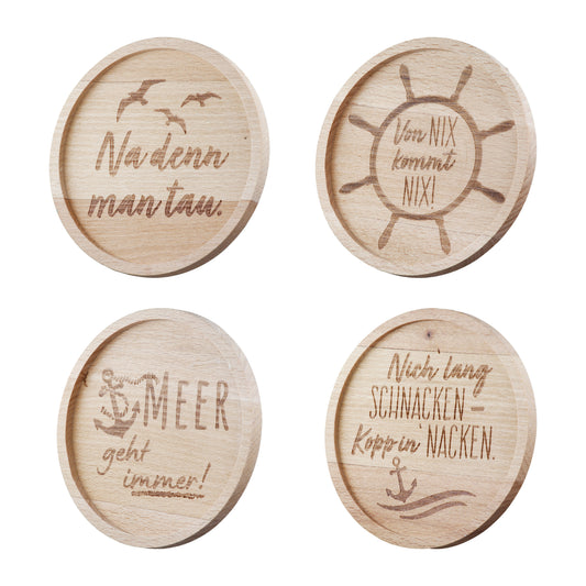 Maritime coasters round with saying, made of wood with Nordic sayings by Gilde - gift idea
