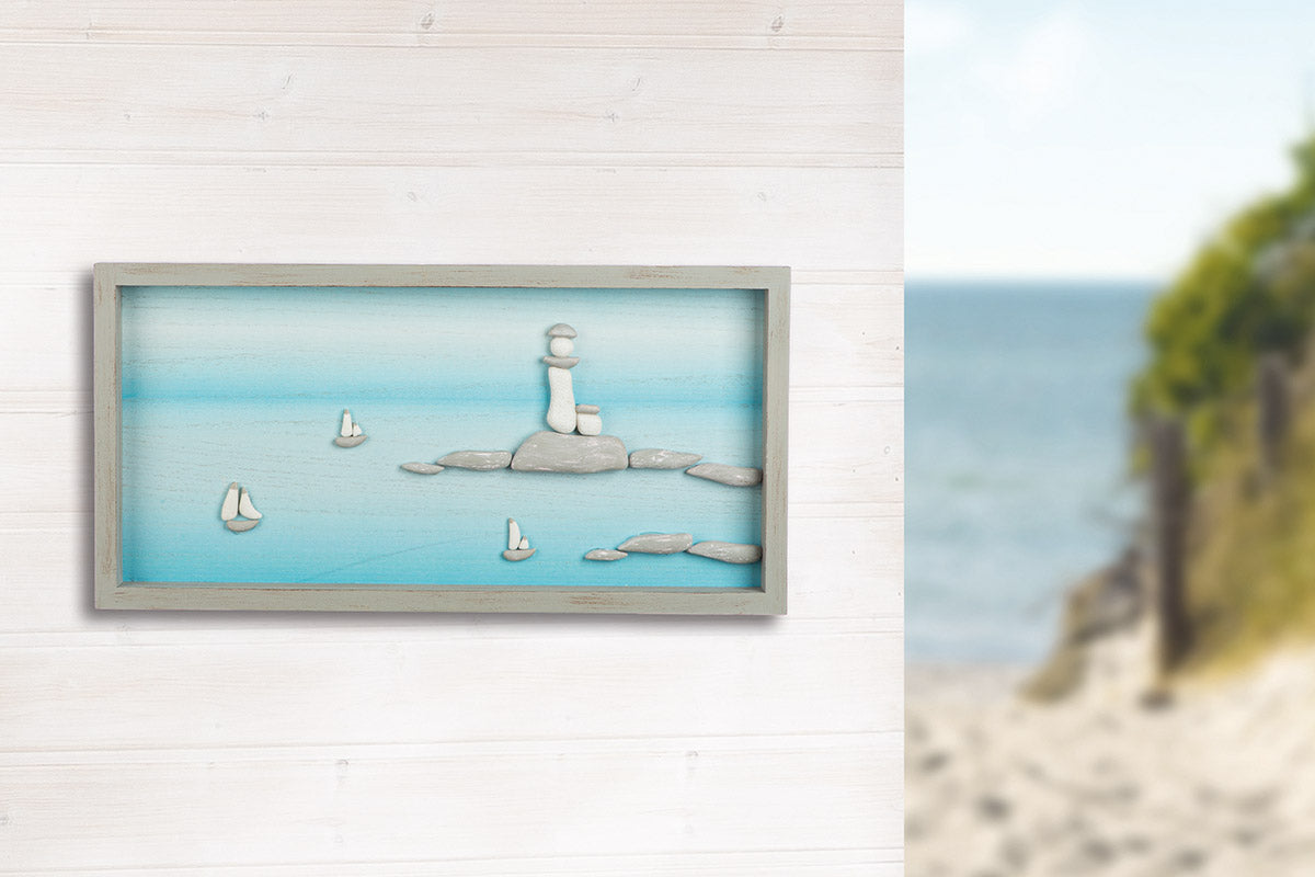 Steinbild rechteckig "Leuchtturm" von Gilde Leuchtturm Stein Maritimes Bild mit Schiffen Hingucker