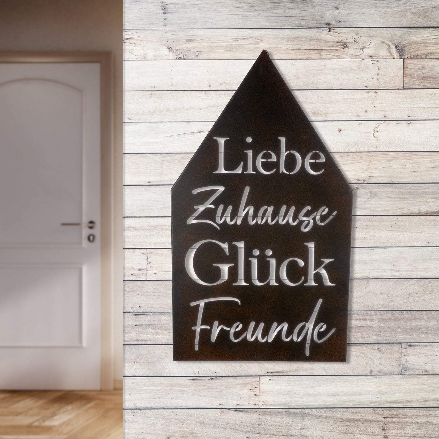 Wandrelief Haus Freunde aus Metall von Gilde - Liebe Zuhause Glück Aufsteller