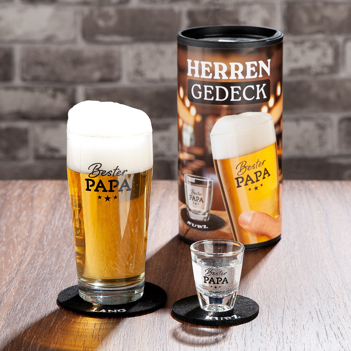Gläserset als Geschenkidee "Bester Papa" von Gilde - Herrengedeck Schnaps und Bierglas mit Aufdruck Papa als Set Geschenk in Geschenkverpackung
