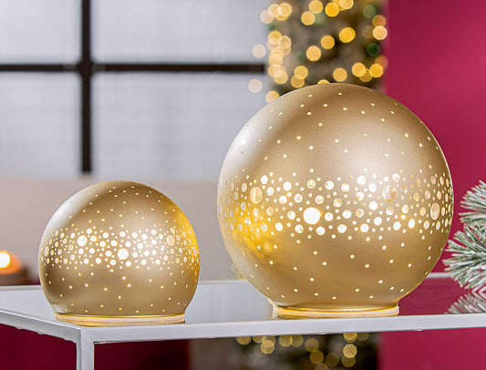 LED Kugel „Fiora“ von Gilde – Glas Deko goldfarben gepunktet 10 cm
