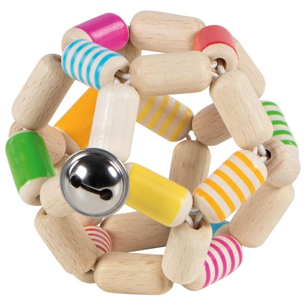 Greifling Elastik Ball, gestreift von goki aus Holz Holzball mit Glocke