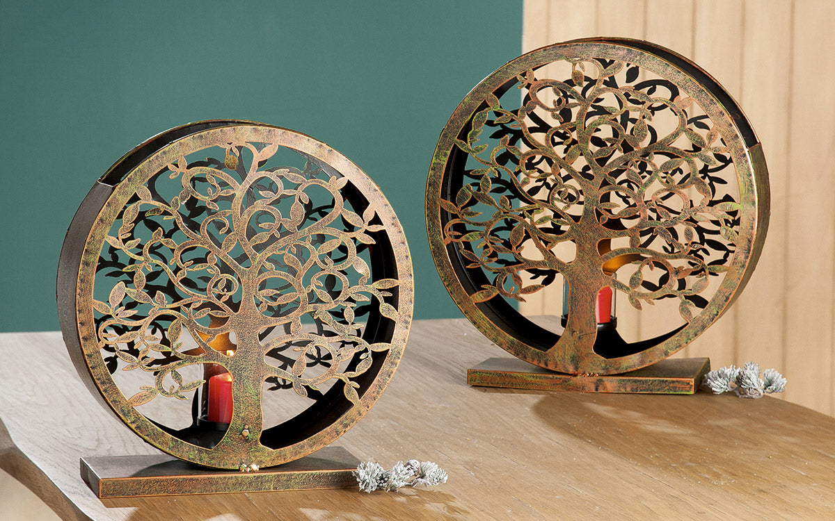 Windlicht „Lebensbaum“ 2er Set von Gilde – Kupferfarben 45 cm
