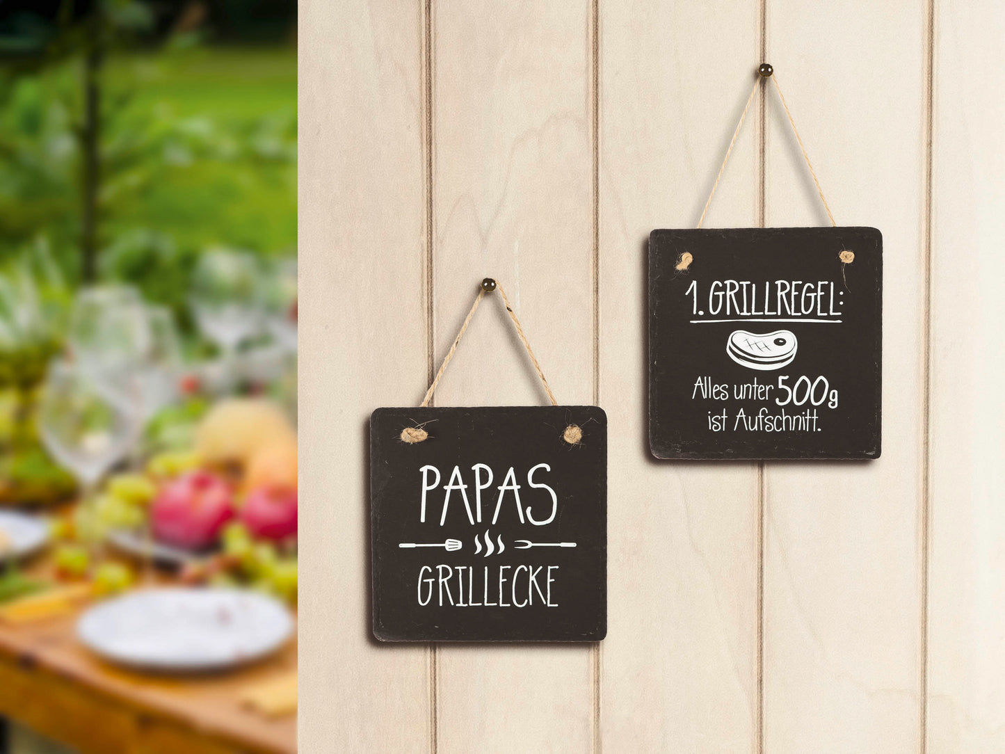 Hänger quadratisch Grill aus Schiefer Papas Grillecke Grillregeln von Gilde - Geschenkidee Männer