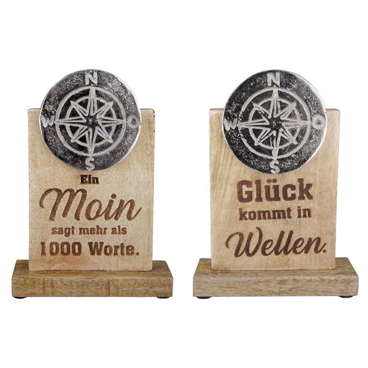 Standrelief Windrose Moin Glück  aus Mangoholz von Gilde Wellen Kompass