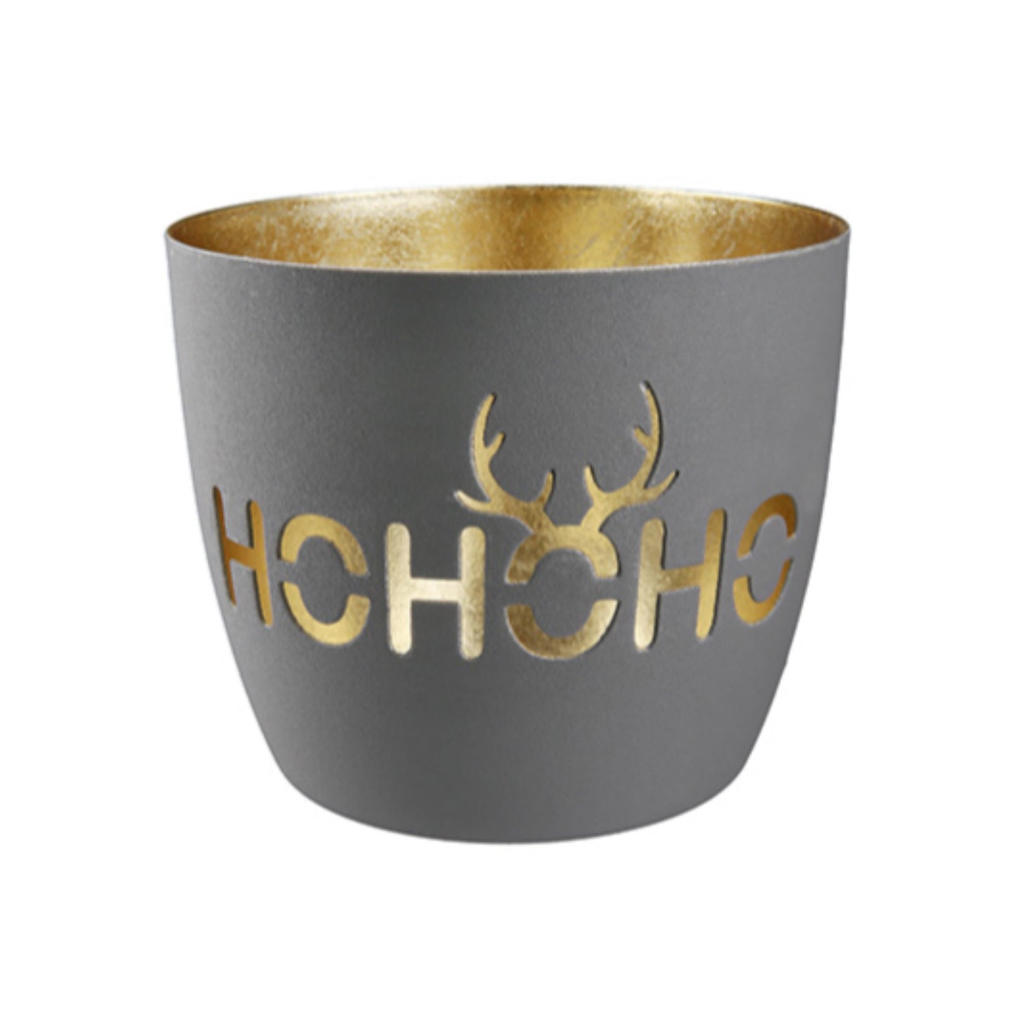 Windlicht „HoHoHo“ von Gilde – Metall-Windlicht mit Hirschgeweih Ø 10 cm