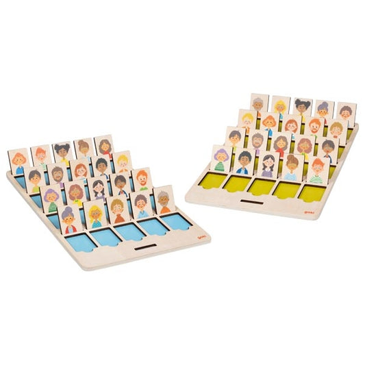 Spiel Wer wird gesucht? aus Holz von goki Brettspiel aus Holz für Kinder