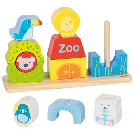 Steckspiel und Stapelspiel Zoo von goki Tiere aus Holz Holzspielzeug